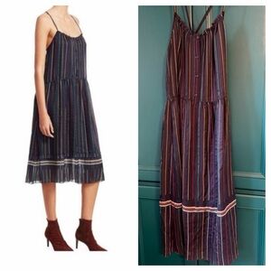 rag & bone Austin Silk Strappy Midi Dress – Navy Multi Stripe | Boho Luxe XS